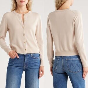 Vince Crewneck Wool & Cashmere-Blend Cardigan Button Down Sweater NWT Light Oat